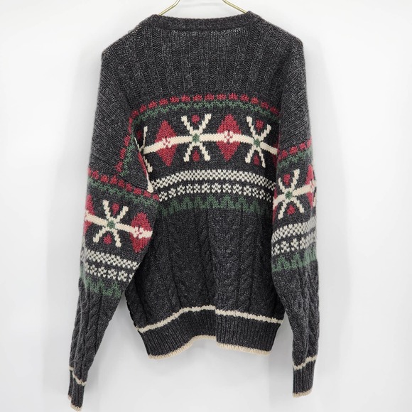 Vintage Chunky Wool Knit Gray Grandpa Sweater Size Medium - Picture 3 of 8